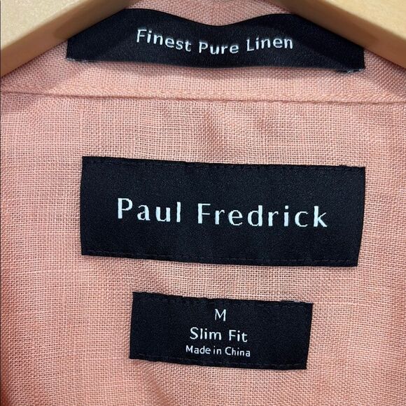 Paul Fredrick 100% Linen Camp Shirt Mens Size M Short Sleeve Button Down Peach - Picture 2 of 8
